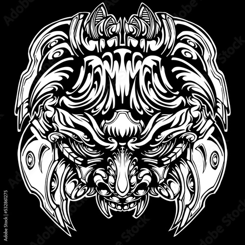 Japanese tattoo oni mask tribal illustration