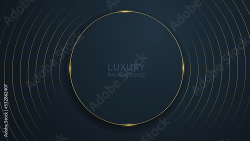 Luxury black background. Circle abstract shiny color gold design. Dimension background