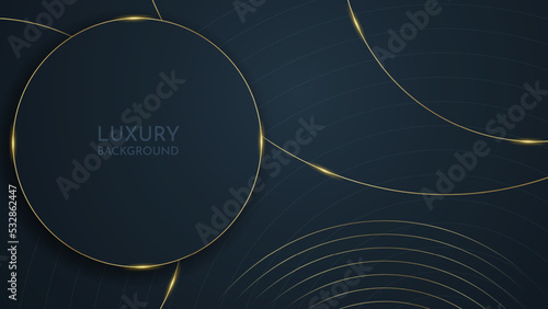 Luxury black background. Circle abstract shiny color gold design. Dimension background