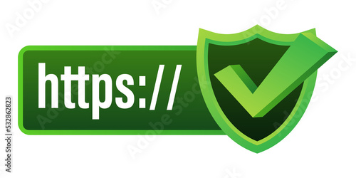 http and https protocols on shield, on white background.  stock illustration. photo