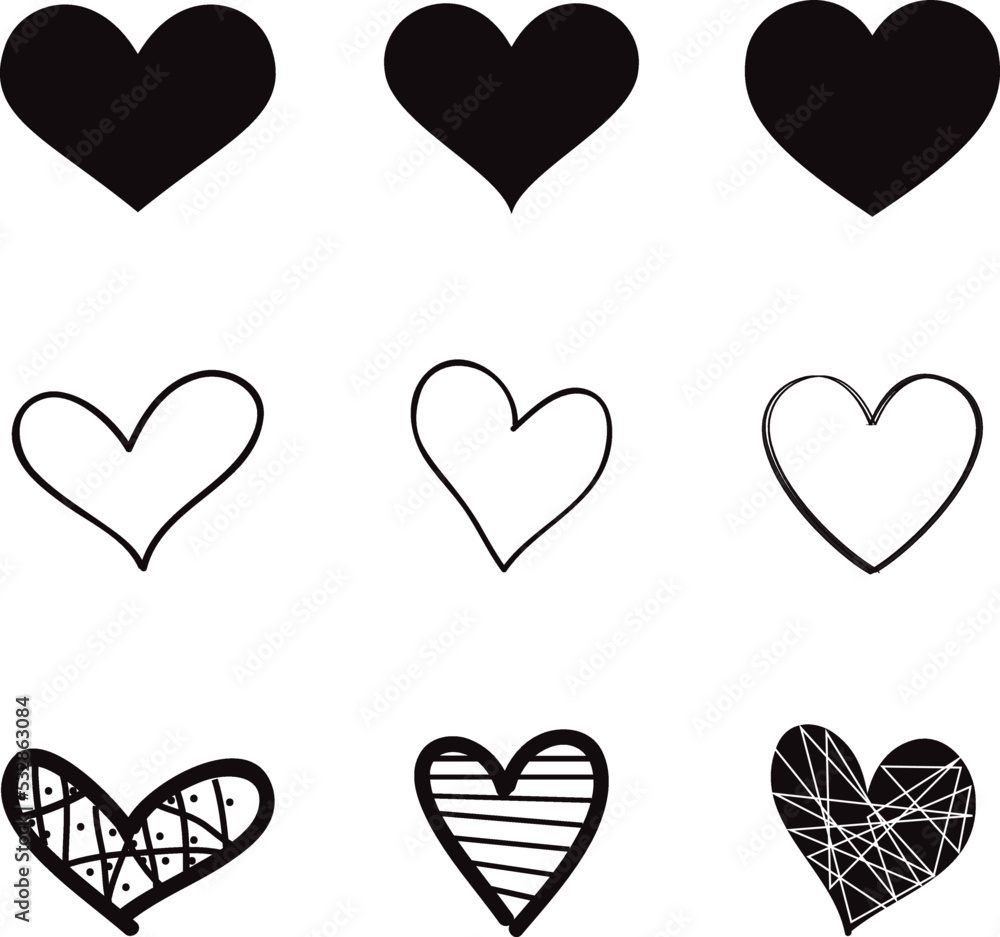 Heart hand draw vector. Black heart hand drawn love icons isolated. Paint brush stroke heart icon. Hand drawn vector for love logo, heart symbol, doodle icon and Valentine's day. Painted grunge vector Heart hand draw vector. Black heart hand drawn love icons isolated. Paint brush stroke heart icon. Hand drawn vector for love logo, heart symbol, doodle icon and Valentine's day. Painted grunge vector
