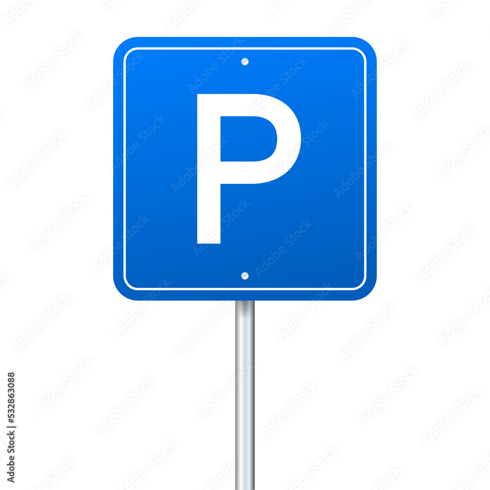 Template with blue parking. Logo, icon, label. Parking on white background. Web element. stock illustration. Template with blue parking. Logo, icon, label. Parking on white background. Web element. stock illustration.