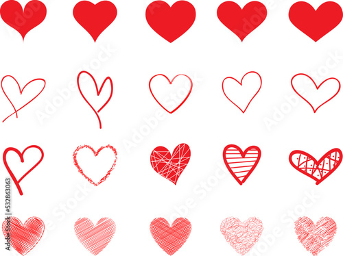 Heart hand draw vector. Red heart hand drawn love icons isolated. Paint brush stroke heart icon. Hand drawn vector for love logo, heart symbol, doodle icon and Valentine's day. Painted grunge vector