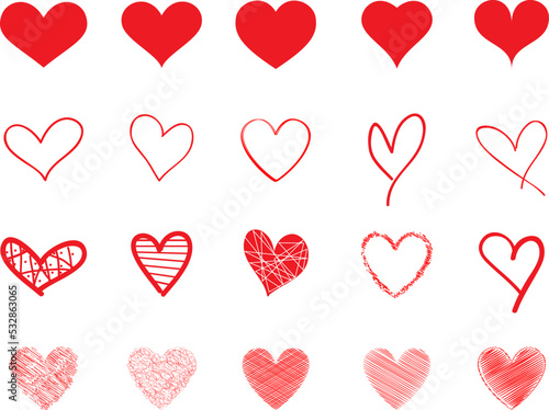 Heart hand draw vector. Red heart hand drawn love icons isolated. Paint brush stroke heart icon. Hand drawn vector for love logo  heart symbol  doodle icon and Valentine s day. Painted grunge vector