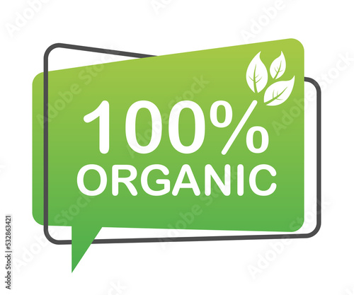 100 organic, great design for any purposes. Green icon. Natural product. Organic fruit. stock illustration.