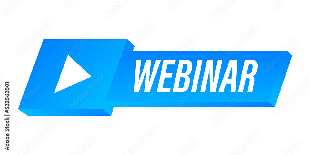 Webinar Icon, flat design style with blue play button. illustration. Webinar Icon, flat design style with blue play button. illustration.