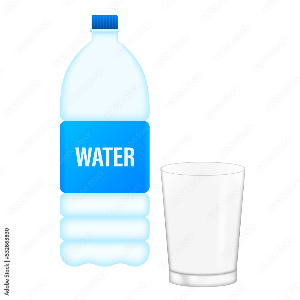 Blue water bottle on white background. Package design. Container mockup. stock illustration. Blue water bottle on white background. Package design. Container mockup. stock illustration.