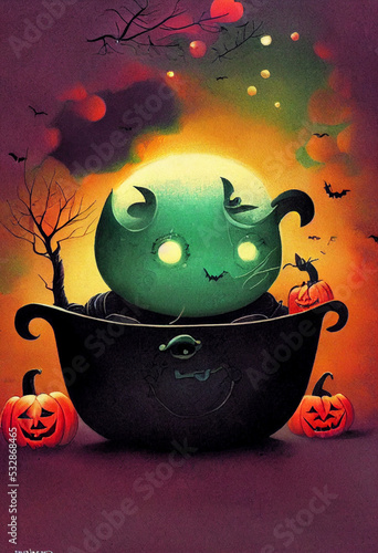 Halloween abstract children's illustration with spooky cauldron Fototapet