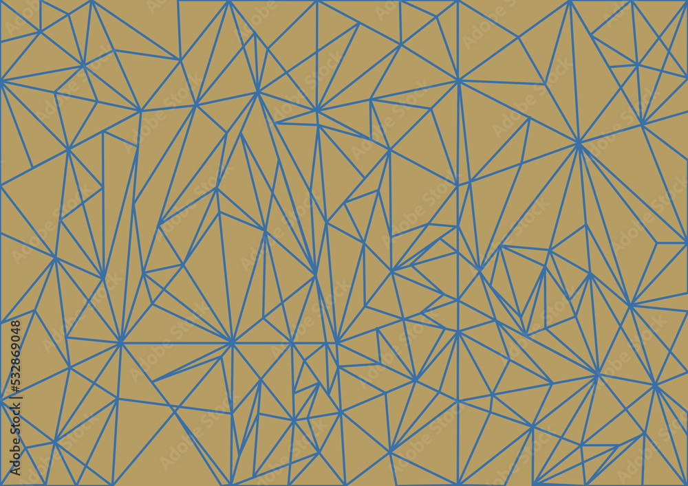 Obraz premium 線を使って描いた幾何学模様の背景素材 黄土色背景で青系の線