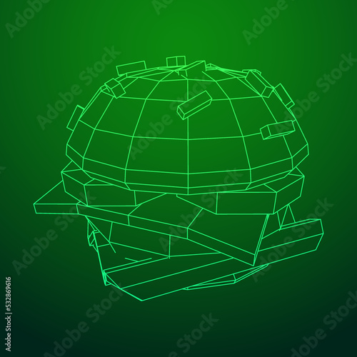 Hamburger or cheeseburger wireframe low poly mesh
