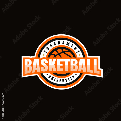 Logo emblem of basketball competition. basketball emblem on the background of circle. 