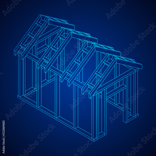 Building object or framing house. Greenhouse construction frame.
