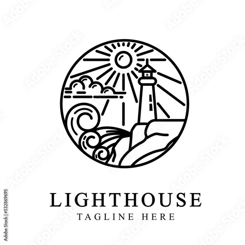 Φωτογραφία lighthouse design line art as sailor navigation isolated on white background