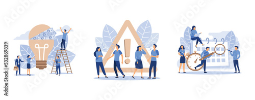the concept of value, disconnection from the Internet, little people characters make an online schedule in the tablet, set flat vector modern illustration