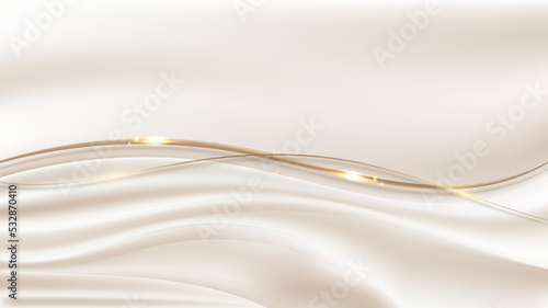 Abstract luxury style golden wave lines on cream fabric satin background and texture