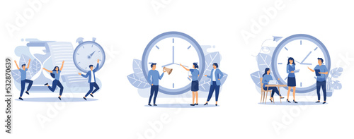 Times is money, Deadline working people with big clock concept, concept of work time management, set flat vector modern illustration