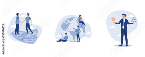 salary negotiation, work from anywhere around the world, smart businessman holding precious high quality stars versus other ordinary stars, set flat vector modern illustration