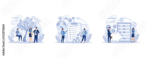 Financial or business profession set. Business character making financial operations and developing. Audit, insurance, financial consultant and analyst, set flat vector modern illustration