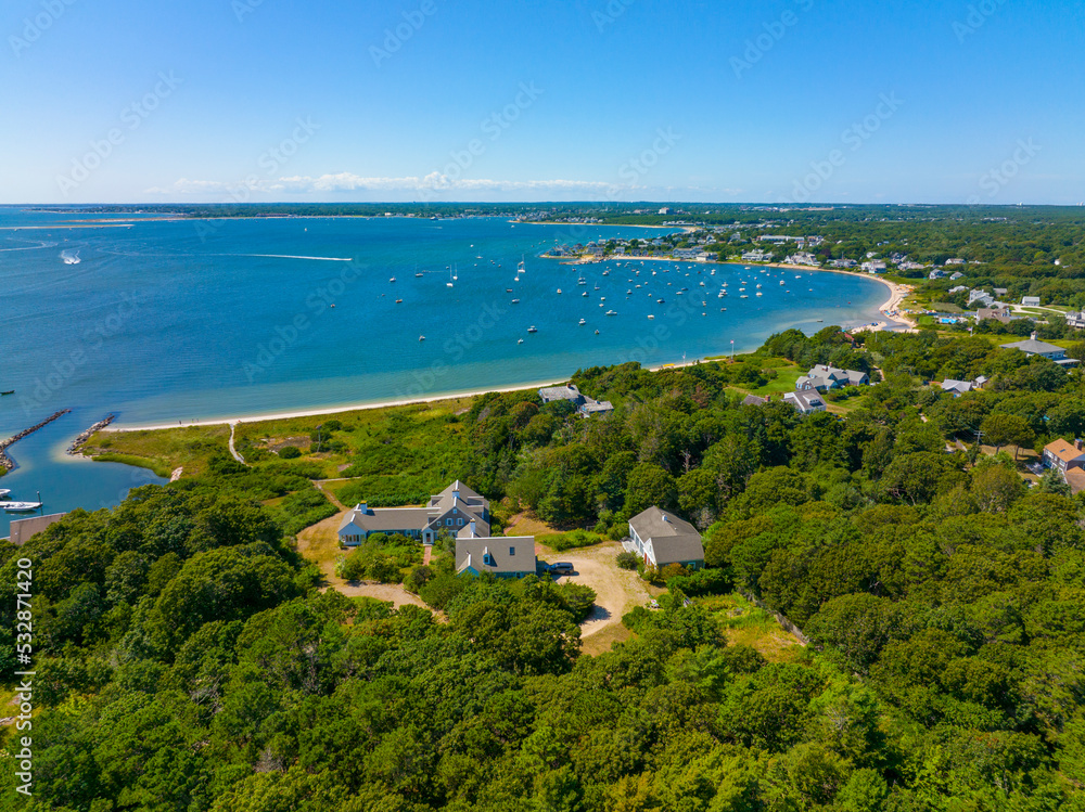 Englewood Beach aerial view at Lewis Bay in West Yarmouth, Cape Cod, Massachusetts MA, USA. 