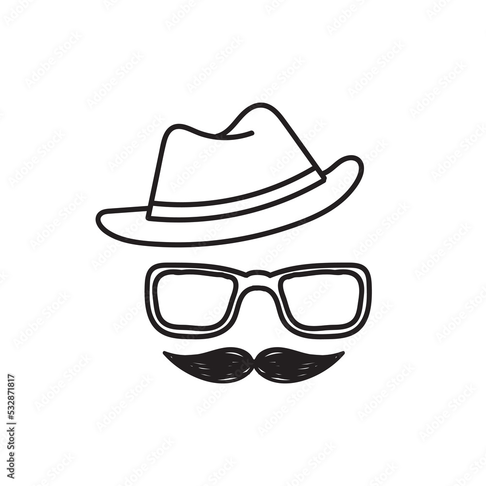 hand drawn doodle hat glasses mustache illustration vector hand drawn doodle hat glasses mustache illustration vector