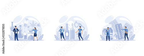 Narcologist concept set. Professional medical specialist. Drug and tobacco addiction. Idea of medical treatment for drug addicted people, set flat vector modern illustration