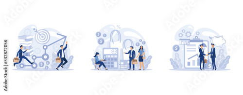 Financial or business profession set. Business character making financial operations and developing. Audit, insurance, financial consultant and analyst, set flat vector modern illustration