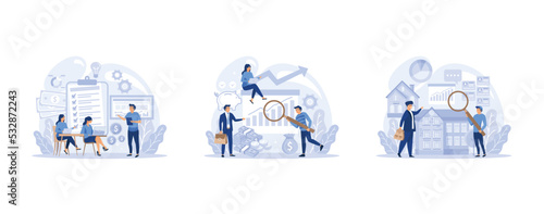 Financial or business profession set. Business character making financial operations and developing. Audit, insurance, financial consultant and analyst, set flat vector modern illustration photo