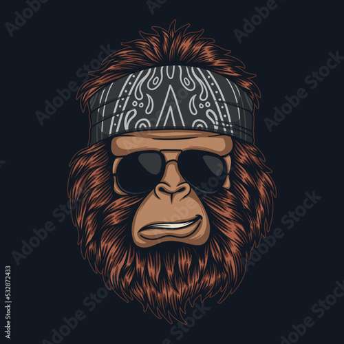 Bigfoot cool wearing bandana and glasses vector illustration