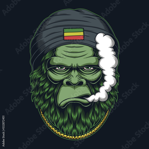 Bigfoot green fur reggae style vector illustration