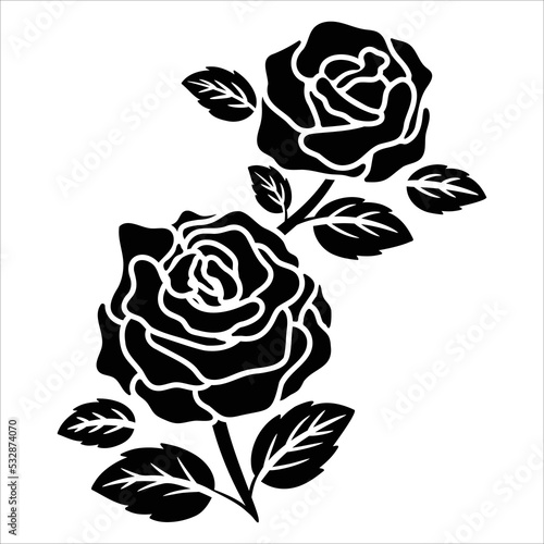 silhouette black motif rose flower