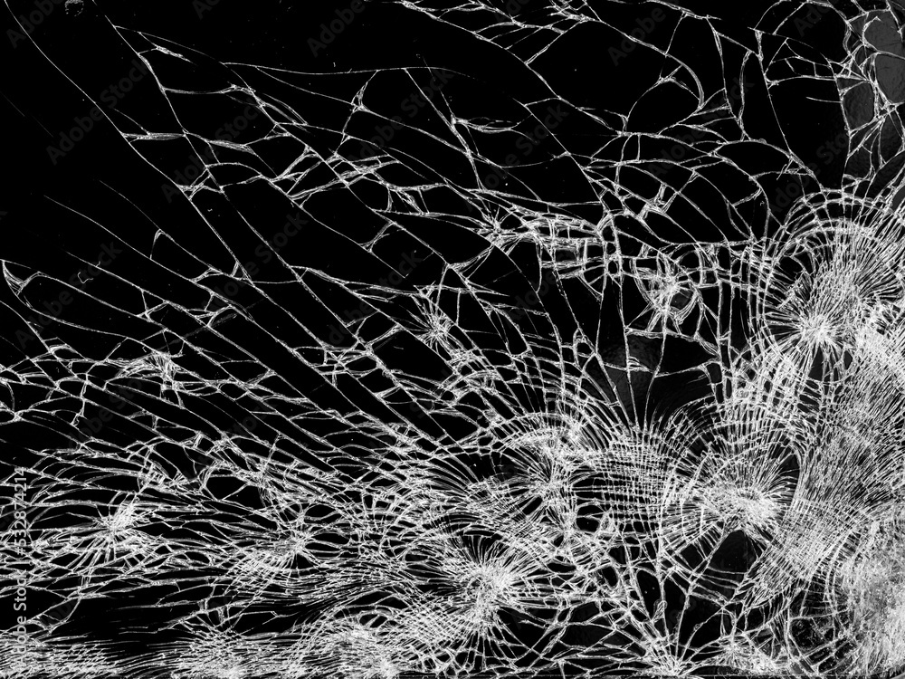 Broken cracks glass fracture effect texture isolated abstract black