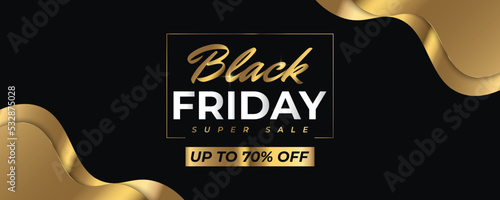 Black Friday Sale Banner or Poster with Black and Gold Background. Advertising and Promotion Banner Template Design for Black Friday Campaign