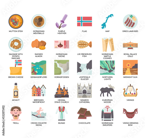 Set of Norway thin line icons for any web and app project.