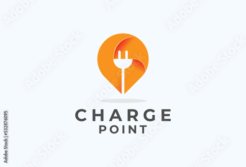Electric Charging Pin Logo, Plug  and point icon combination with gradient colour, flat design logo template, vector illustration