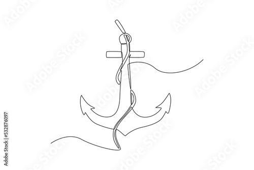 Fotobehang Single one line drawing anchor for stopping a ship