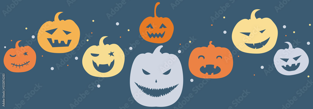 Halloween banner with funny silhouettes of pumpkins. Vector.