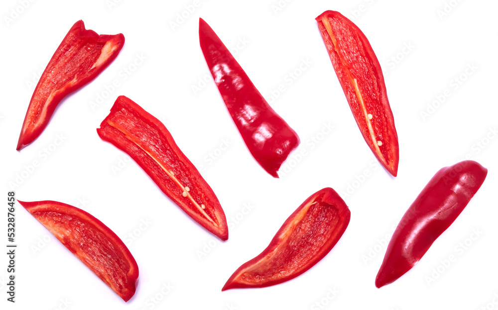 sliced red pepper isolated on white background
