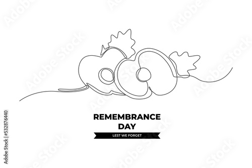 Continuous one line drawing flower poppy to symbolized remembrance day. Remembrance day concept. Single line draw design vector graphic illustration.