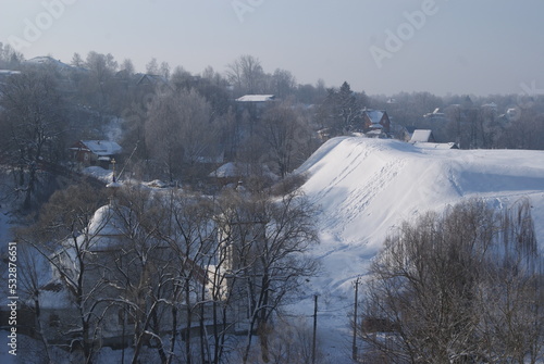 Ravine and slope in deep snow near Vyatka settlement in Maloyaroslavets photo