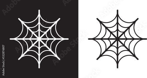 Spider web vector illustration, paper cut silhouette spider net on a white background and Spider web stencil cutout of black background. Laser cutting template. Halloween icons. EPS10