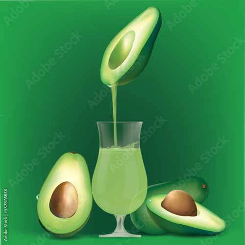Drinking water from  avocado comes down to the cup.illustration vector