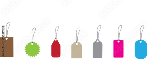 price tag different shapes. Discount sale tag. Blank paper retail sticker. Vintage label template. Collection vector mockup on white background