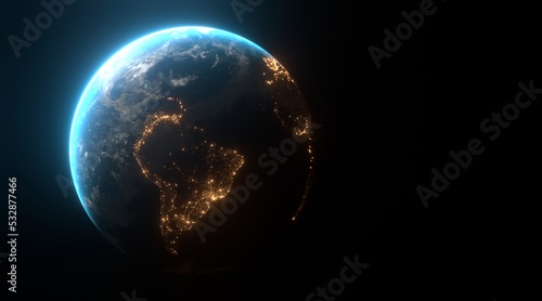 Fototapeta Naklejka Na Ścianę i Meble -  Earth planet view from space at night, 3D rendering of Planet Earth, Elements of this image furnished by NASA