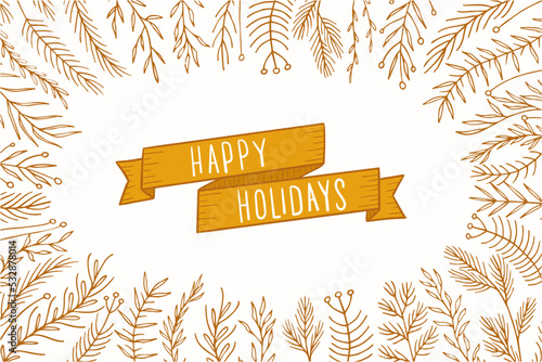Set Christmas leaves plants hand draw vector. Drawing beautiful creeper leaf, decorative set with leaves and lettering. Vector illustration 
