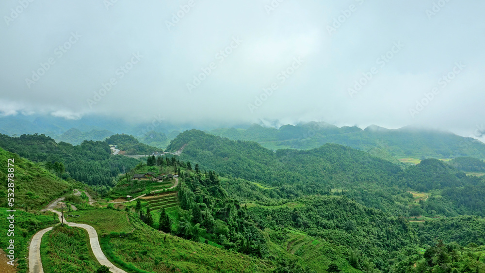Road from Ha Giang to Dong Van. Karst plateau , Vietnam Road from Ha Giang to Dong Van. Karst plateau , Vietnam