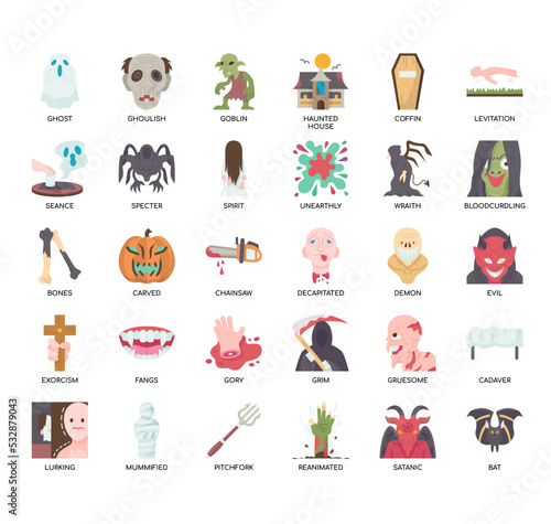 Set of spooky thin line icons for any web and app project.