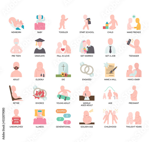 Set of Stages of life thin line icons for any web and app project.