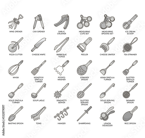 Set of Stainless-Steel Kitchen thin line icons for any web and app project.