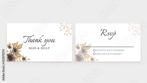 Wedding invitation card with watercolor brown flower
