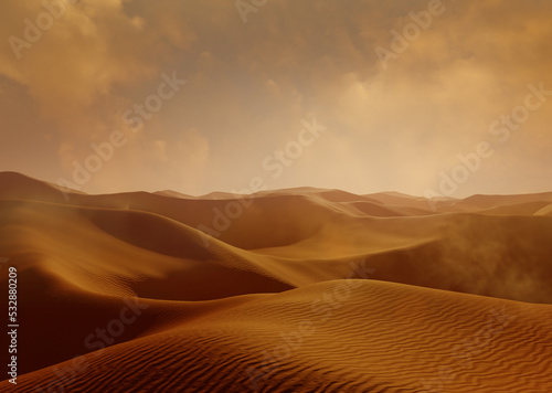 Sand dunes Sahara Desert at sunset 